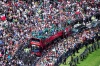 Los jugadores mexicanos abordaron  un Turibús del gobierno del Distrito Federal para realizar su recorrido por calles de la Ciudad de México y celebrar con la afición la obtención del título en el certamen.