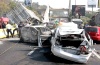 Tres heridos y cuatro autos incendiados arrojó un choque múltiple en la autopista México-Toluca, en el kilómetro 13.5, en dirección a la Ciudad de México, a la altura de Puerta Santa Fe.