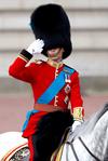 La reina, vestida de amarillo con usual sombrero y bolso de mano, y el duque, ataviado con tradicional traje militar, viajaron en una carroza escoltada por militares a caballo para después presenciar la ceremonia en una plaza cerca del Palacio de Buckingham.