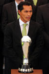 El presidente Felipe Calderón Hinojosa recibió en el Palacio Nacional al equipo de futbol Santos Laguna, que fue el conjunto campeón del Torneo de Clausura 2012 del balompié nacional.
