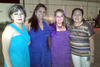 10102012 AMENA CELEBRACIóN.  Maricela, Sara, Ángeles y Gaby, fueron captadas al momento de disfrutar de reciente festejo en Cd. Lerdo.