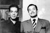 Sr. Manuel Acevedo con Mario Moreno "Cantinflas" en el Hotel Elvira, 1945.