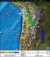 La Administración Nacional Oceánica y Atmosférica de EU (NOOA) distribuyó esta imagen en la que se muestra la intensidad del terremoto en cada zona de Chile.