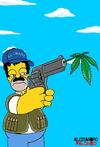 En otra se ve a Bart Simpson pegando carteles de captura del narcotraficante.