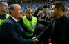 En la imagen, Rafael Benítez (Real Madrid) y Diego Simeone (Real Madrid) saludándose antes del derbi madrileño.