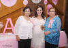 17102015 FUTURA MAMá.  Nancy Hernández de Sánchez en compañía de las anfitrionas de su baby shower, Margarita Portillo y Alejandra Silva.