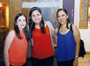 08052016 BABY SHOWER.  Paola Luna Reyes con sus amigas, Lorena Gutiérrez y Norma Ávalos.