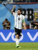 Lionel Messi festeja su primer gol del Mundial.