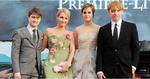 Rowling junto a los actores Daniel Radcliffe, Emma Watson y Rupert Grint.