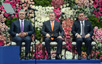 Iván Duque junto al presidente del Senado de Colombia  Ernesto Macías, y al presidente de la Cámara, Alejandro Chacón.