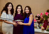 21082018 FIESTA DE CANASTILLA.  Lupita Ochoa acompañada de sus hermanas, Martha y Ana Laura Ochoa, en el baby shower que se le organizó recientemente.
