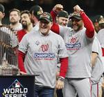 Washington Nationals at Houston Astros


Houston (United States), 31/10/2019.- Washington Nationals manager Dave Martinez hoists the Commissioner's Trophy after defeating the Houston Astros in the MLB 2019 World Series game seven at Minute Maid Park in Houston, Texas, USA, 30 October 2019. The Nationals win the World Series 4 games to 3. (Estados Unidos) EFE/EPA/LARRY W. SMITH

DEP Béisbol TEXAS HOUSTON USA BASEBALL MLB WORLD SERIES United States