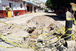 Abandonan obra. Autoridades municipales dejaron abiertas las calles Baja California y Jalisco, ya que introducían drenaje y luego pausaron la obra.