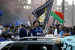 Inter supporters celebrate winning Italian Serie A