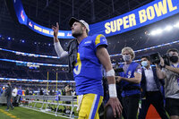 Los Angeles Rams' Matt Gay (8) kicks a field goal during the second half of the NFC Championship NFL football game against the San Francisco 49ers Sunday, Jan. 30, 2022, in Inglewood, Calif. (AP Photo/Elaine Thompson)