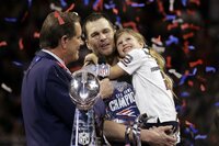 New England Patriots' Tom Brady embraces Patriots owner Robert Kraft after the NFL Super Bowl 53 football game against the Los Angeles Rams, Sunday, Feb. 3, 2019, in Atlanta. The Patriots won 13-3. (AP Photo/Morry Gash)