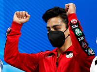 Beijing (China), 10/02/2022.- Donovan Carrillo of Mexico reacts during the Men's Free Skating of the Figure Skating events at the Beijing 2022 Olympic Games, Beijing, China, 10 February 2022. EFE/EPA/FAZRY ISMAIL