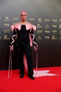 VALENCIA, 12/02/2022.- La diseñadora de vestuario Vinyet Escobar posa en la alfombra roja durante la 36 edición de los Premios Goya que tiene lugar este sábado en el Palau de les Arts de Valencia. EFE/Biel Aliño.