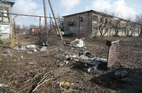 Vibrovka (Ukraine), 23/02/2022.- General view of damage in Vibrovka village after shelling, near the pro-Russian militants controlled city of Luhansk, Ukraine, 23 February 2022. Russia on 21 February 2022 recognized the eastern Ukrainian self-proclaimed Donetsk and Luhansk People's Republics breakaway regions as independent states and ordered the deployment of peacekeeping troops to the Donbas, triggering an expected series of economic sanctions announcements by Western countries. (Rusia, Ucrania) EFE/EPA/ZURAB KURTSIKIDZE