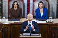 US President Joe Biden delivers his first State of the Union Address before lawmakers in the US Capitol in Washington, DC, USA, 01 March 2022. His speech comes amid Russia’s ongoing invasion and bombardment of Ukraine.