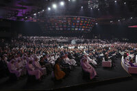 World Cup group C Argentina, Saudi Arabia, Mexico and Poland are seen during the 2022 soccer World Cup draw at the Doha Exhibition and Convention Center in Doha, Qatar, Friday, April 1, 2022. (AP Photo/Hassan Ammar)