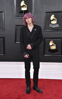 The Kid Laroi arrives at the 64th Annual Grammy Awards at the MGM Grand Garden Arena on Sunday, April 3, 2022, in Las Vegas. (Photo by Jordan Strauss/Invision/AP)