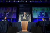 President Joe Biden speaks at the annual White House Correspondents' Association dinner, Saturday, April 30, 2022, in Washington. (AP Photo/Patrick Semansky)