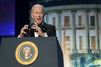 President Joe Biden speaks at the annual White House Correspondents' Association dinner, Saturday, April 30, 2022, in Washington. (AP Photo/Patrick Semansky)
