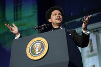 Trevor Noah, host of Comedy Central’s “The Daily Show,” speaks at the annual White House Correspondents' Association dinner, Saturday, April 30, 2022, in Washington. (AP Photo/Patrick Semansky)