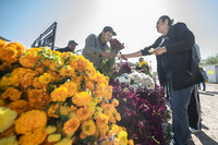 Flores y dedicación. Familias dieron mantenimiento a las tumbas y colocaron coloridas flores sobre ellas, durante la celebración del Día de Muertos en Torreón.