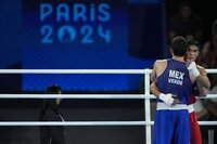 Mexico's Marco Verde reacts after losing to Uzbekistan's Asadkhuja Muydinkhujaev in their men's 71 kg final boxing match at the 2024 Summer Olympics, Friday, Aug. 9, 2024, in Paris, France.(AP Photo/Ariana Cubillos)