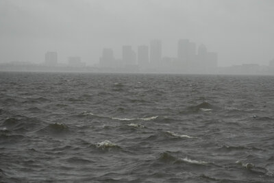 Rain begins to fall ahead of the arrival of Hurricane Milton in Tampa, Fla., Wednesday, Oct. 9, 2024. (AP Photo/Julio Cortez)