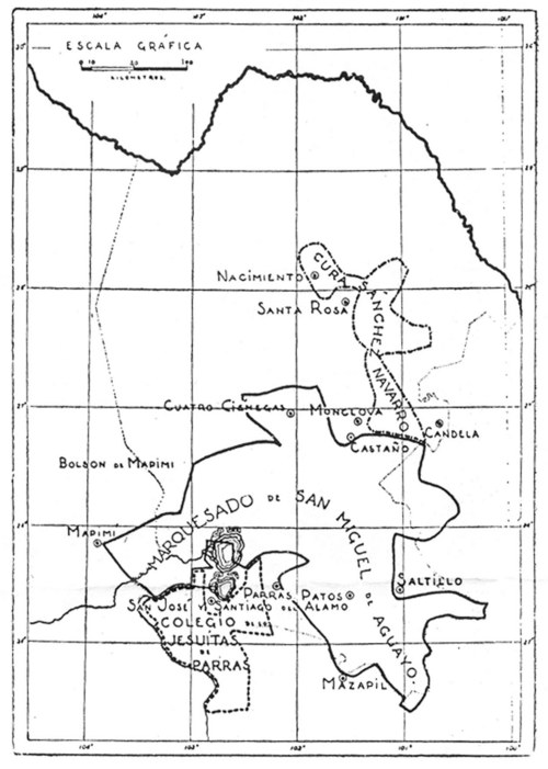 Un tercio del estado. En este mapa se aprecia la gran extensión del
latifundio del marquesado de Aguayo antes del estallido insurgente.