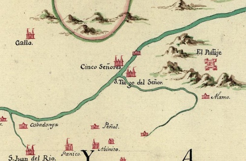 Cinco Señores (Nazas) en el mapa de Urrutia 1769.