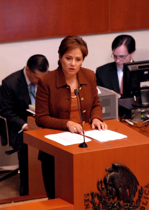 Estuios. La secretaria de Relaciones Exteriores, Patricia Espinosa, al comparecer ante el Senado de la República.