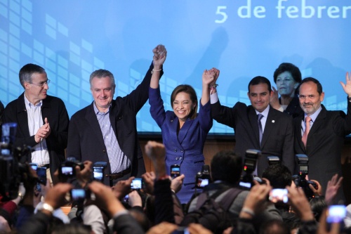 En conferencia de prensa, el presidente de la CNE del Partido Acción Nacional (PAN), José Espina von Roehrich, dio a conocer los resultados de la elección que dan como ganadora a Vázquez Mota. NOTIMEX