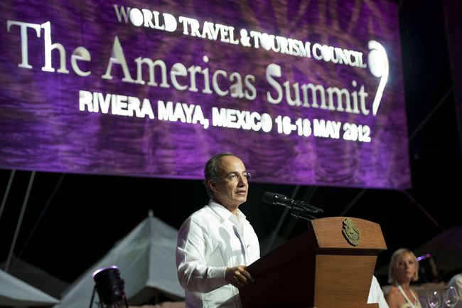 Seguridad. El presidente Felipe Calderón durante su participación en la Cumbre Regional de las Américas del World Travel and Tourism Council. (El Universal)