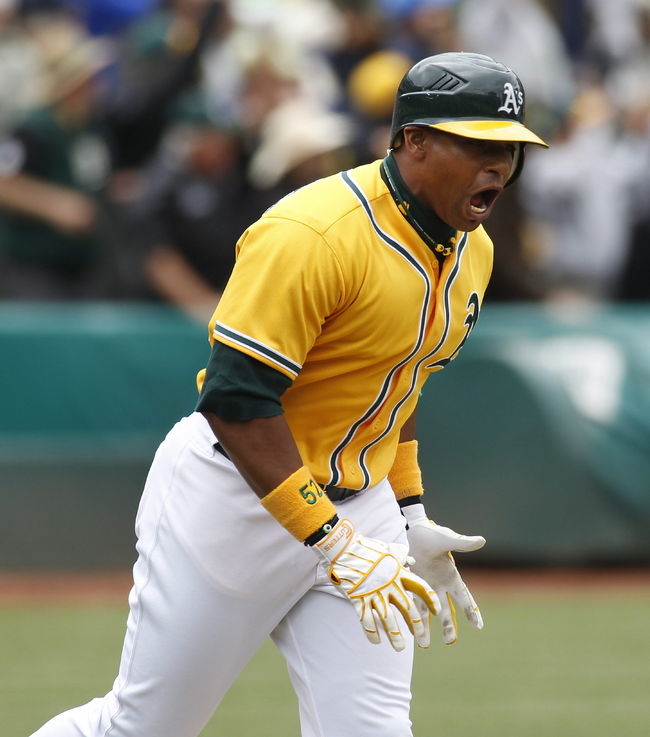 Jugador de los Atléticos, Yoenis Cespedes, celebra. (EFE)