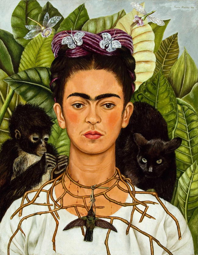 Fotografía cedida en donde se aprecia la obra 'Autorretrato con collar de espinas y colibrí' de Frida Kahlo. (EFE)