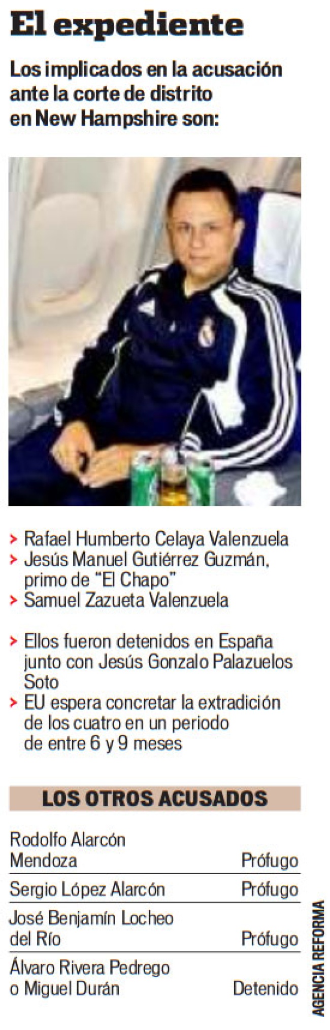 El expediente. Los implicados en la acusación ante la corte de distrito en New Hampshire son: Rafael Humberto Celaya Valenzuela; Jesús Manuel Gutiérrez Guzmán, primo de 'El Chapo' y Samuel Zazueta Valenzuela. (AGENCIA REFORMA)