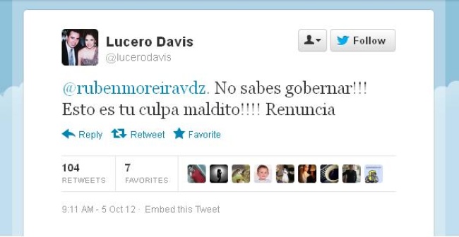 El polémico tuit de @lucerodavis. (Twitter)