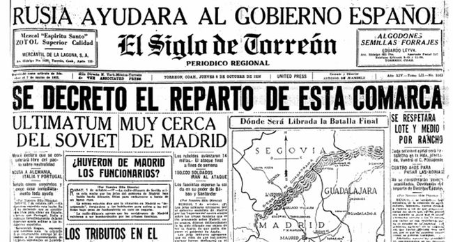 Páginas de historia. El Siglo de Torreón dio cuenta del inicio del reparto de tierras en la región en su edición del 8 de octubre de 1936.