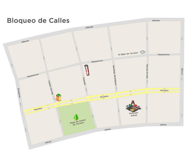 A partir de las 06:00 horas del 29 de septiembre se realizará un primer cierre de calles, el cual comprenderá de oriente a poniente de la calle Blanco a la Zaragoza, así como de la avenida Allende a la avenida Juárez.