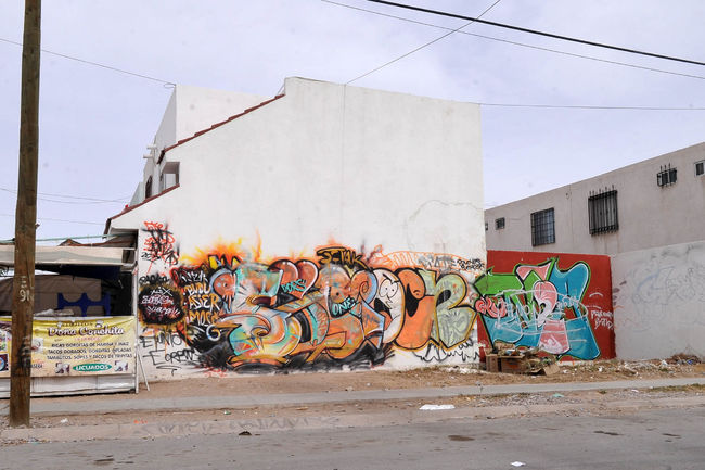 Grafiti. La falta de vigilancia ha provocado que los vándalos grafitéen paredes de viviendas.
