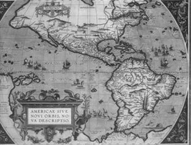 Americae  sive novi orbis, nova descriptio. Por Abraham Ortelius, Amberes, 1570. Biblioteca del Congreso USA.
