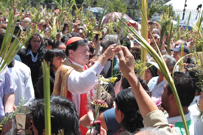 Celebración. El cardenal, Norberto Rivera Carrera ofició la misa de Domingo de Ramos y bendijo las palmas, en la Catedral Metropolitana.