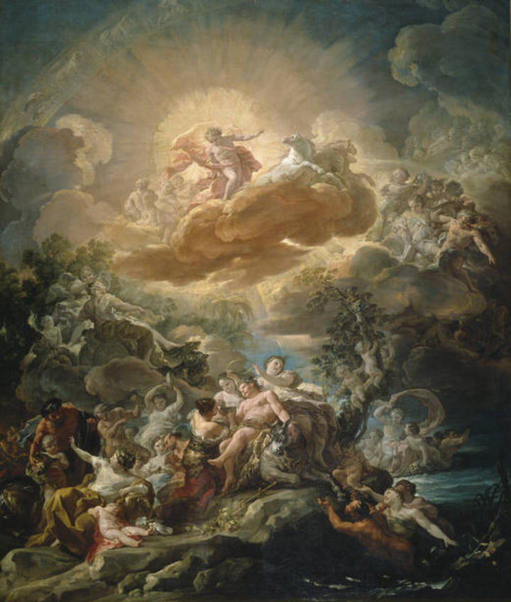 Este cuadro, cuya composición está basada en la mitología clásica grecolatina, es un boceto para el techo del Salón de Columnas del Palacio Real de Madrid, que fue pintado en 1762. MUSEO DEL PRADO