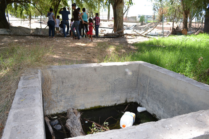 Visitantes en peligro. A espaldas del área protegida para la fauna en el Bosque Urbano hay un pozo con agua estancada y basura.