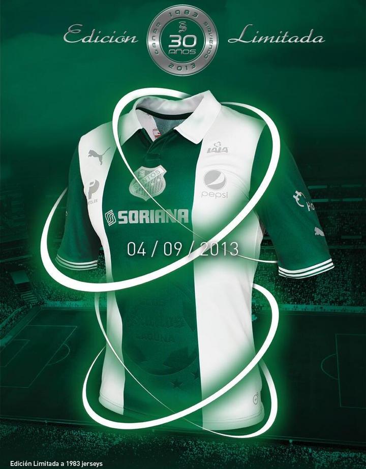 La camiseta por los 30 años de los Guerreros. (Club Santos Laguna)