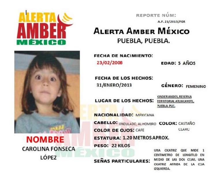 Activan Alerta Amber por niña raptada en Puebla